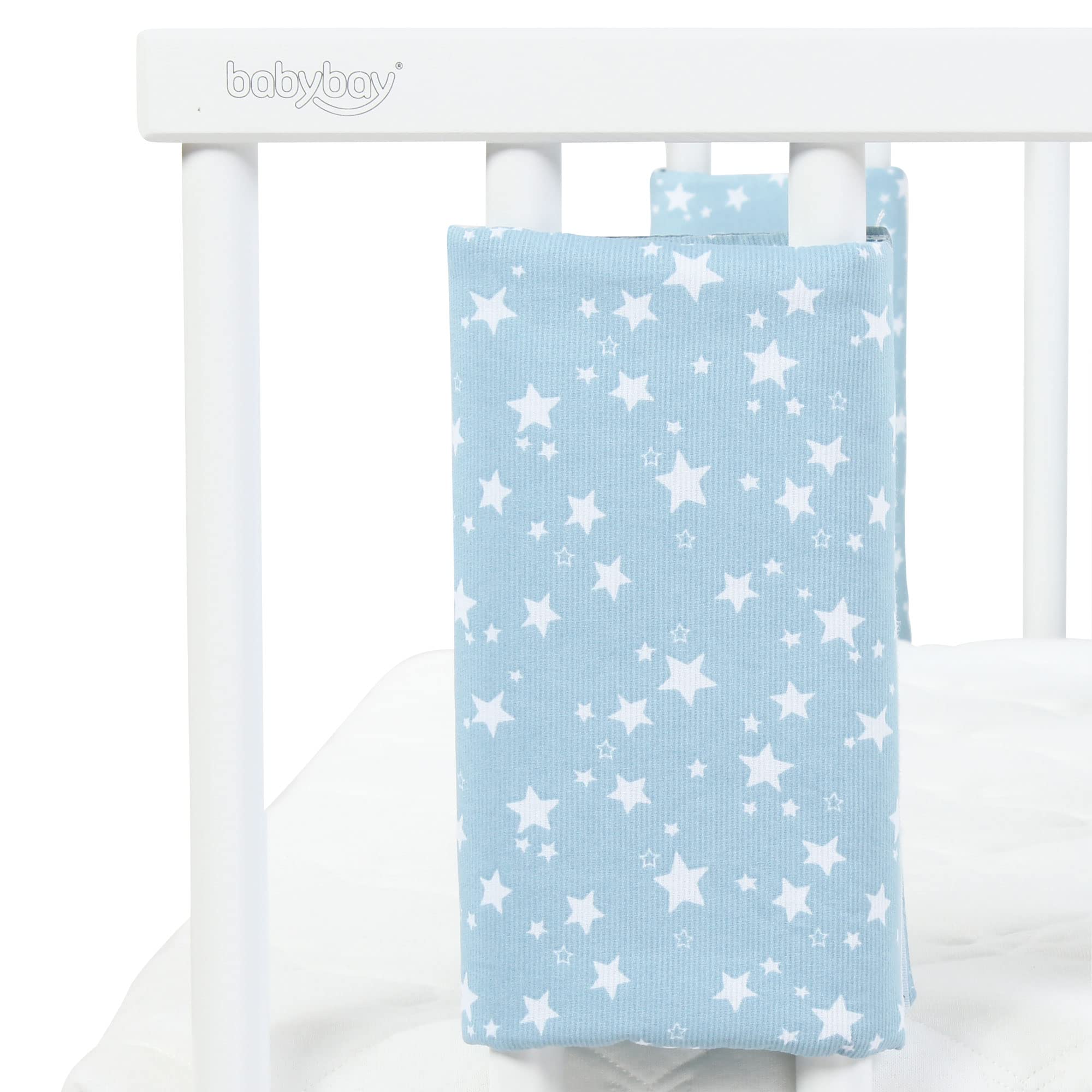babybay Tour de Lit Ultrafresh en Piqué Convient pour Modèle Maxi Boxspring Comfort Midi/Comfort Plus Bleu Ciel avec Étoiles Blanc 1 Unité