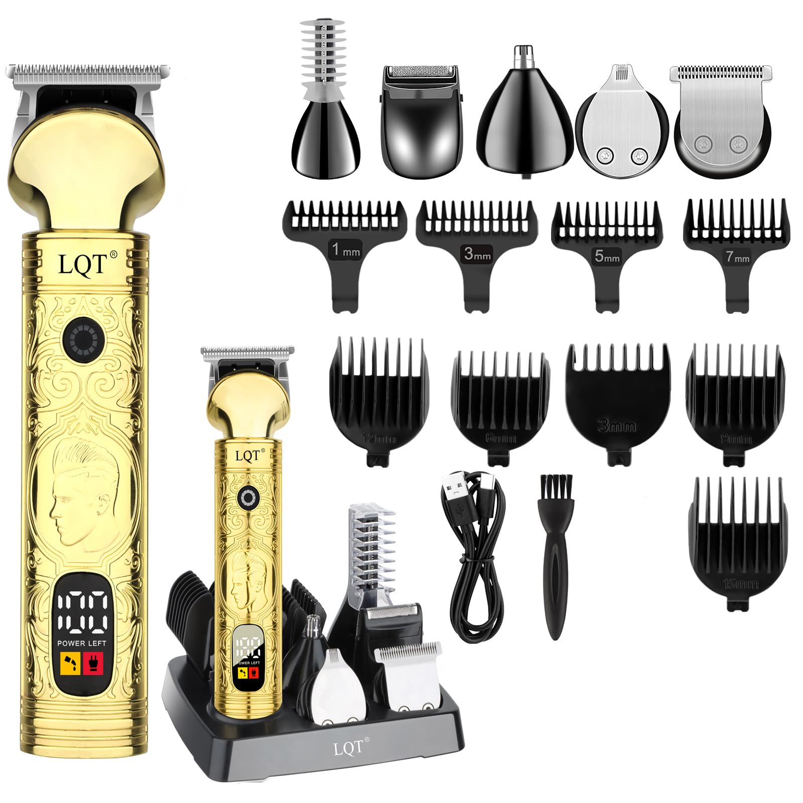 Cortadora de barba para hombres, cortadora de pelo portátil 6 en 1, cortadora de pelo inalámbrica impermeable, kit de aseo para ho