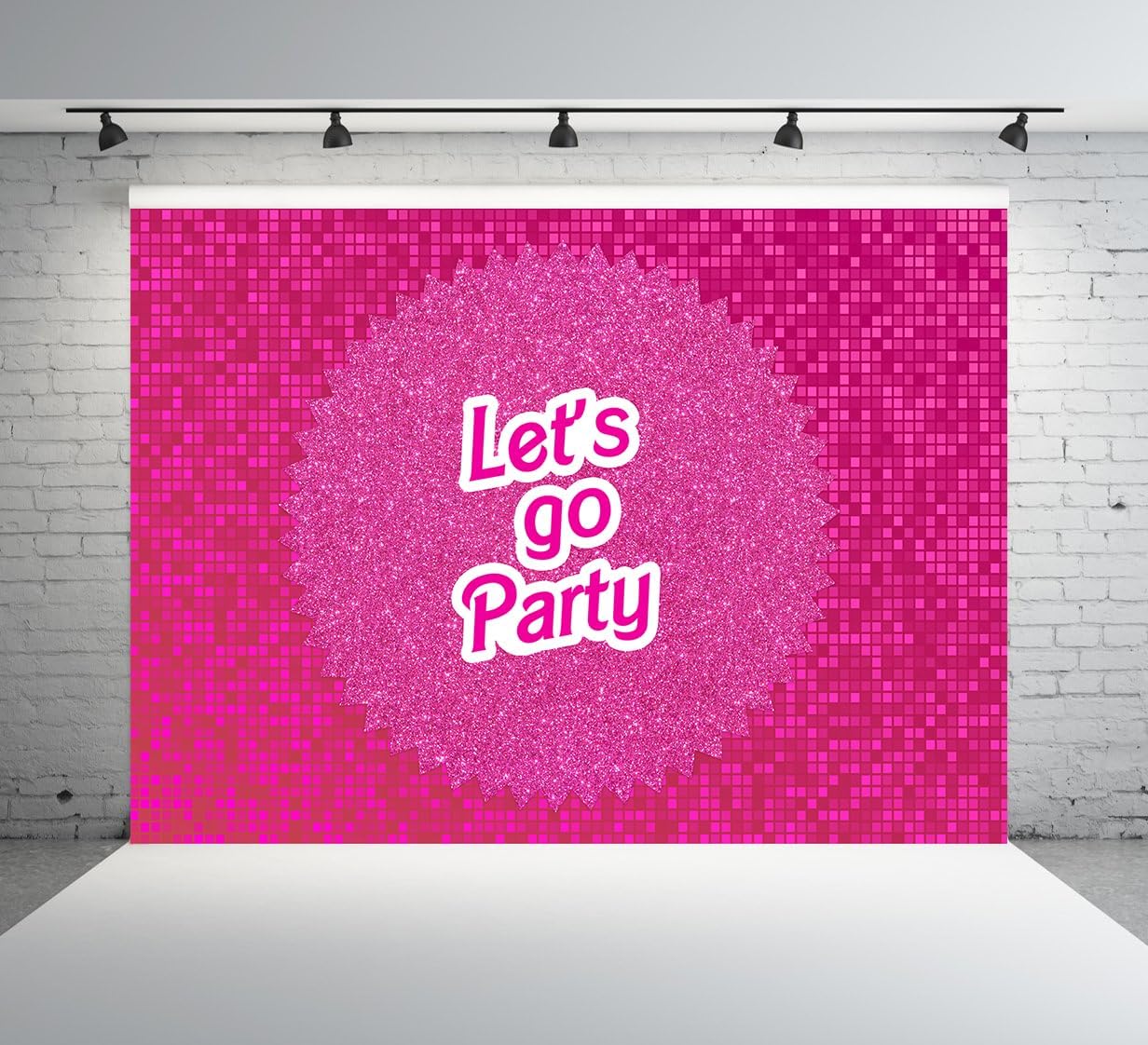 PONNYC Hot Pink Glitter Backdrop for Girl's Birthday Party Banner Decoration Background for Kids Parties Photo Let's Go Party Banner Backdrop 5x3FT