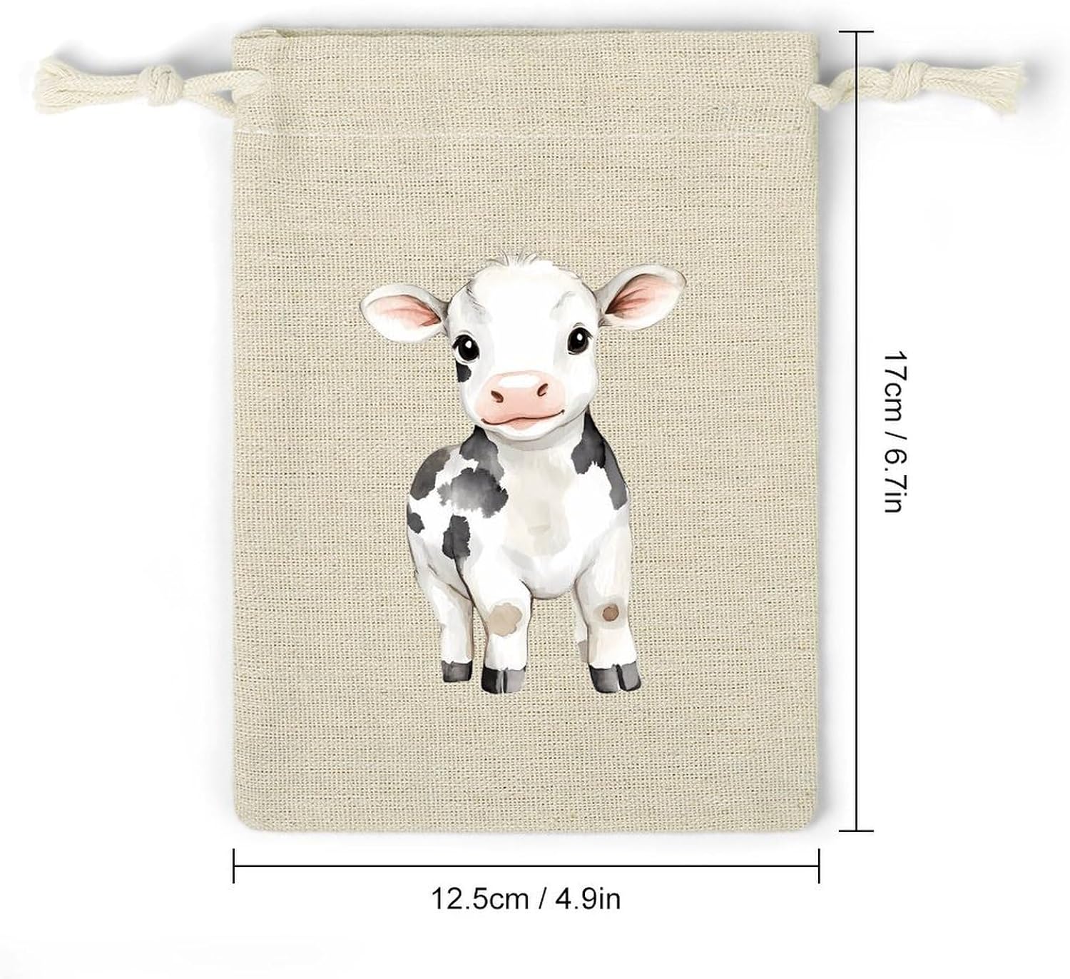 Cute Cow Calf Drawstring Bags Cotton Linen Pack of 8 image 2