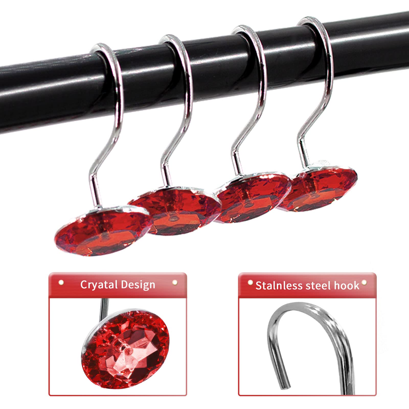 Red Rhinestone Shower Hooks - Add Sparkle! -2