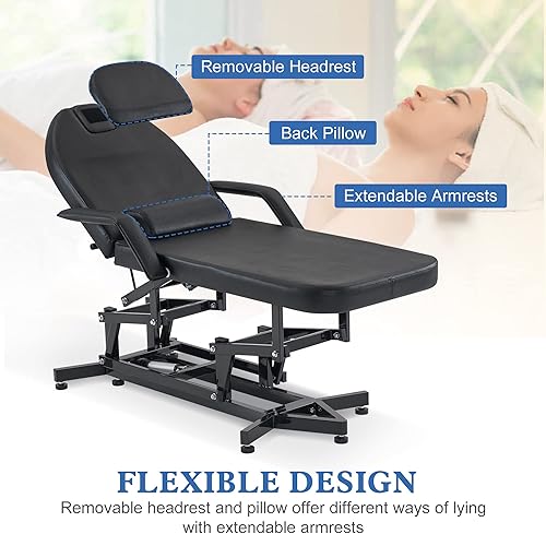 Miniatura 3 de BarberPub Mesa de masaje eléctrica Silla de tatuaje para cliente Silla de masaje ajustable en altura con almohada Reposacabezas Equipo de salón y