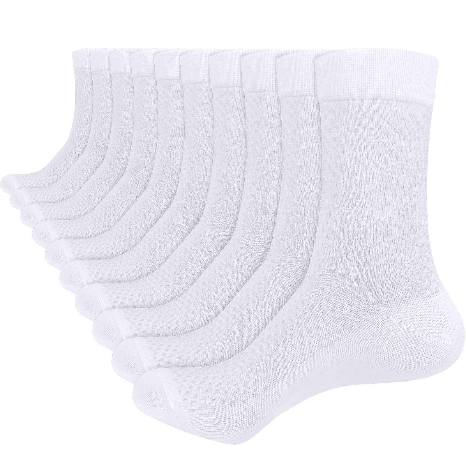 Ouhos Men's White 6 Pairs Bamboo Socks, Breathable Mesh Crew, Moisture Wicking Dress Socks For Office, Size 6-12, Black Blue
