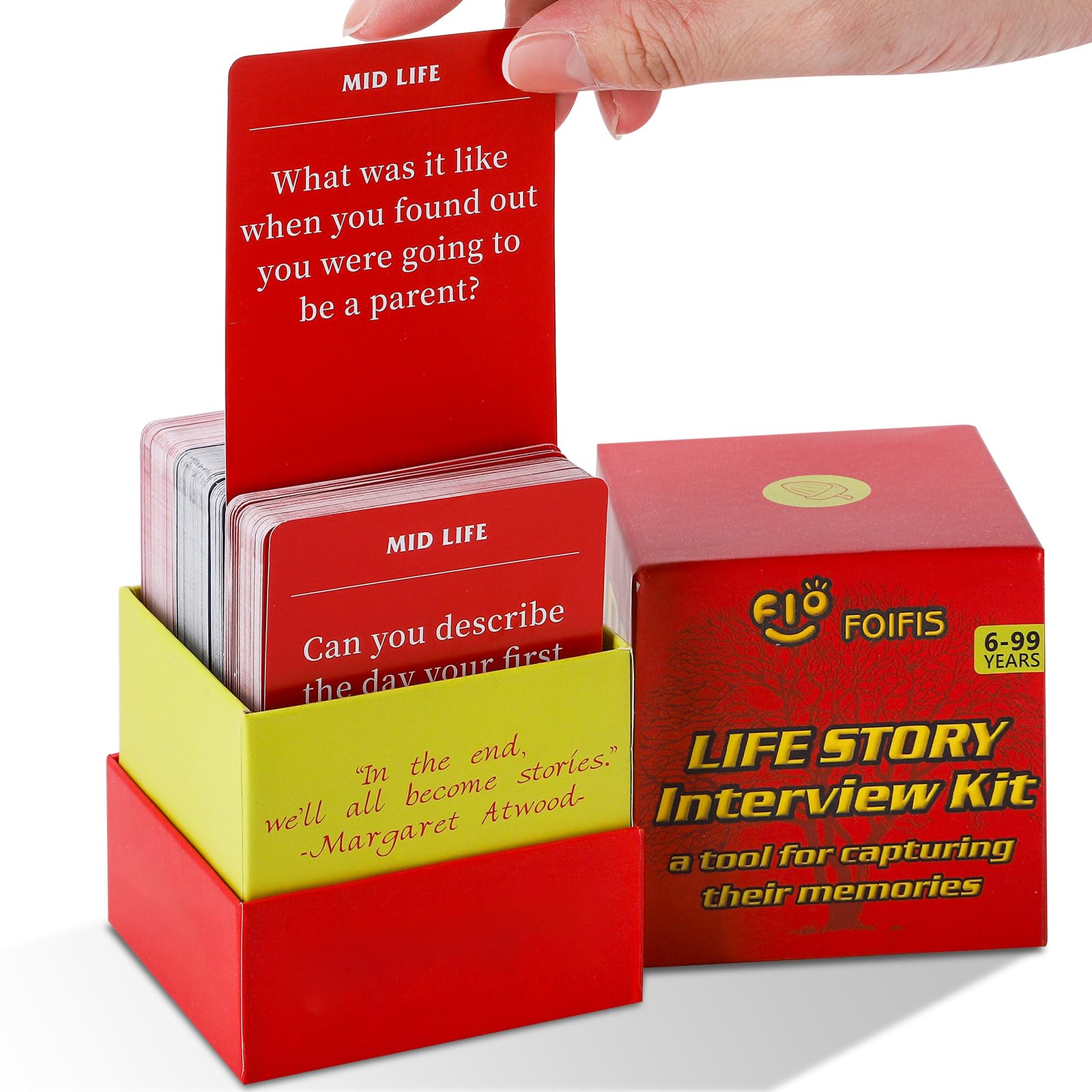 FOIFIS 200 Life Story Interview Kit Cards-Guided Voice Journal and Memory Keepsake Gift Box for Parents and Grandparents-Get to Know Their Unique Life Story with 200 Curated Questiones