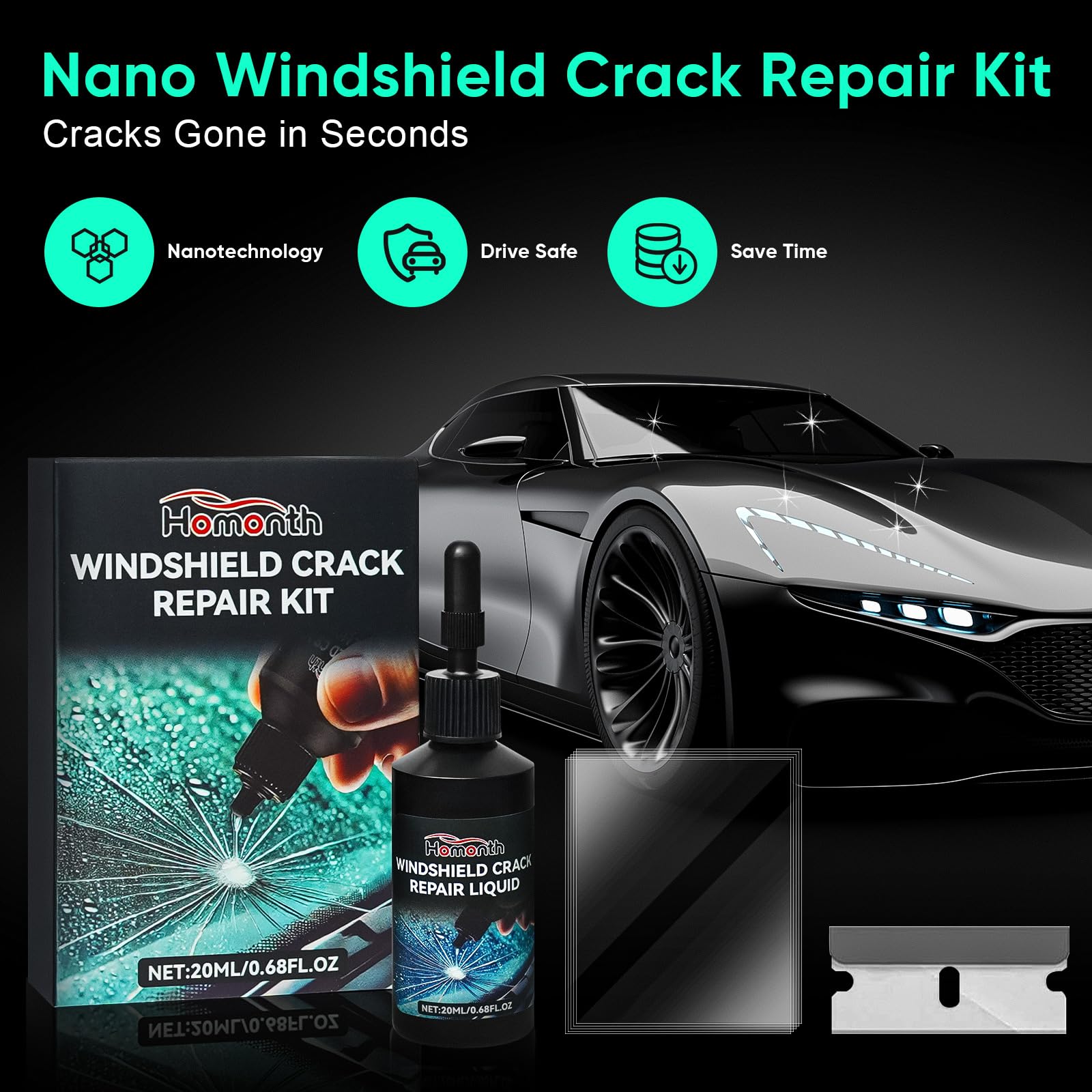 Windshield Chip Repair Kit - 2026 Upgrade Car Windshield Crack Repair Kit, Glass Repair Liquid for Cracks and Chips, Rock Chip Repair Kit for Fix Windows, Mirrors, Glasses, All Crack Types - 2