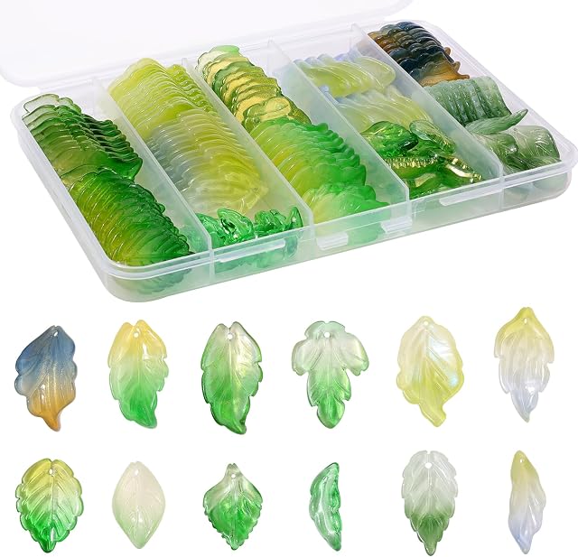 120Pcs Czech Glass Leaf Shaped Beads Assorted Crystal Beads of Tree Leaves For Jewelry Making, Theme of Leaf-shape Loose Beads For DIY Crafts Bracelets Necklaces Pendants