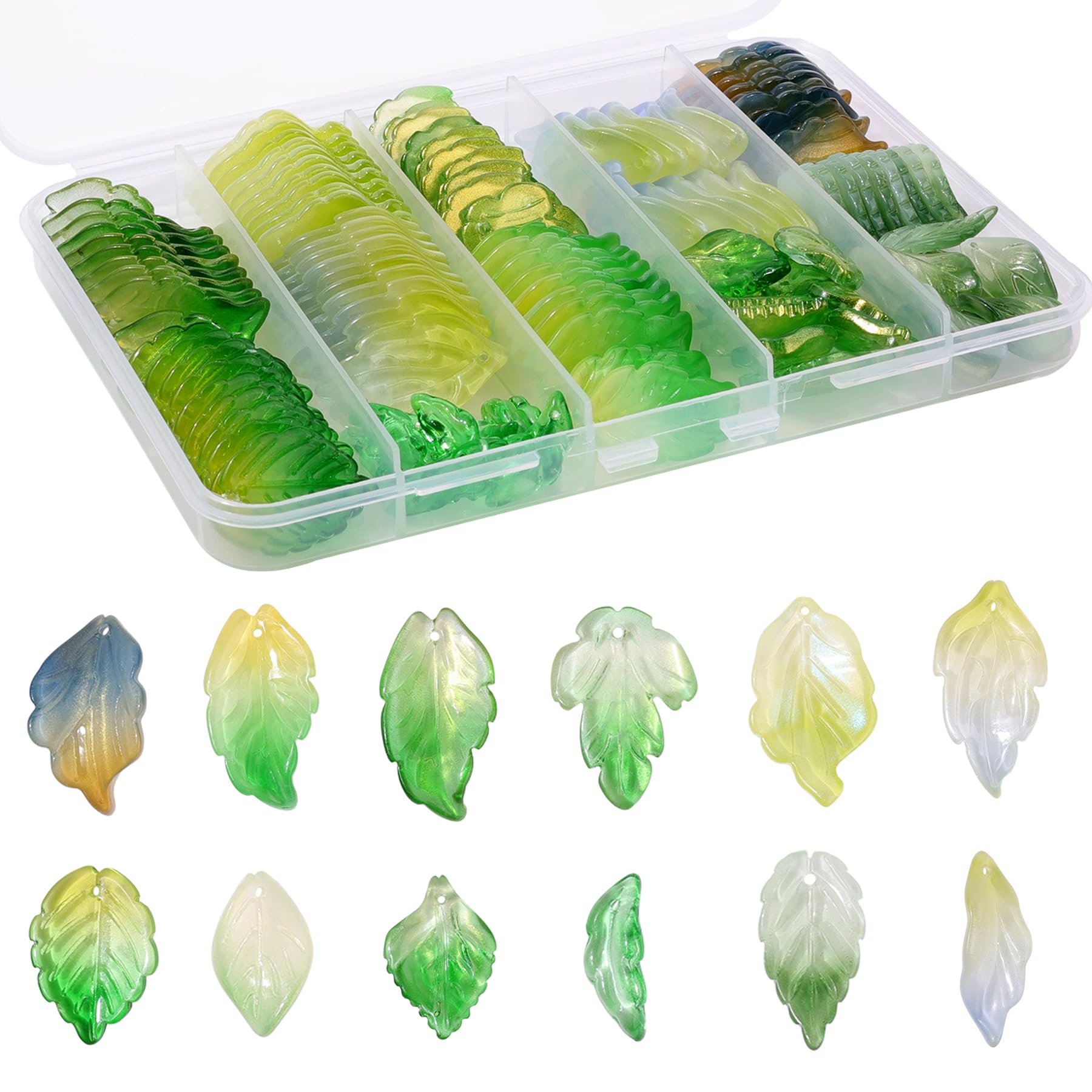 Gocelyn 120Pcs Czech Glass Leaf Shaped Beads Assorted Crystal Beads of Tree Leaves for Jewelry Making, Theme of Leaf-Shape Loose Beads for DIY Crafts Bracelets Necklaces Pendants — image 1
