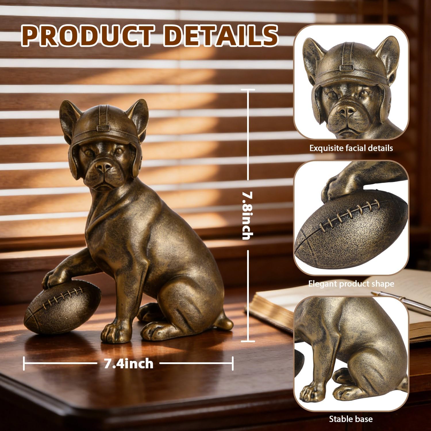 Dog Statue Bulldog Football Player Dog Sculpture Home Decor for Shelves Office Living Room Bedroom Mantle TV Stand Gifts for Dog Football Lovers