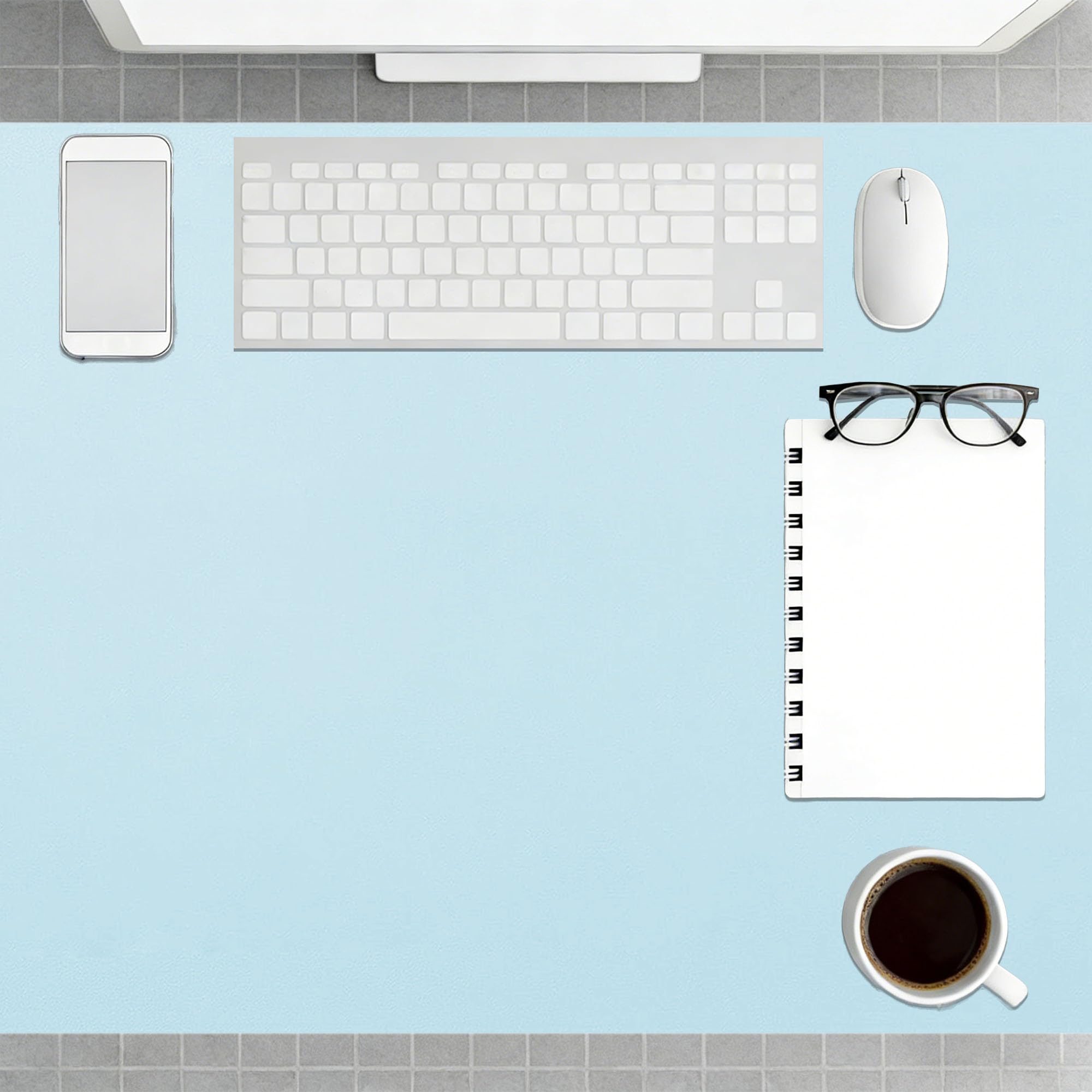 Office Desk Mat 90 x 112 cm Waterproof Non Slip Leather Desk Protector Cover Wipeable for Office Home Decor, Blue