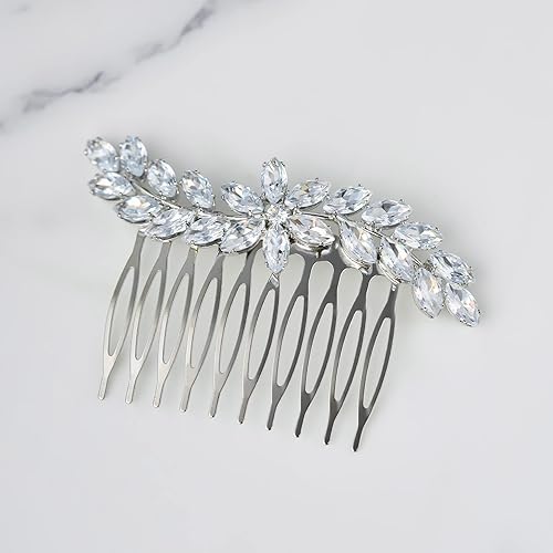 Miniatura 5 de SWEETV Peine de pelo de boda con diamantes de imitación, peine de cristal para el cabello, piezas de pelo retro, accesorios para novias, damas de