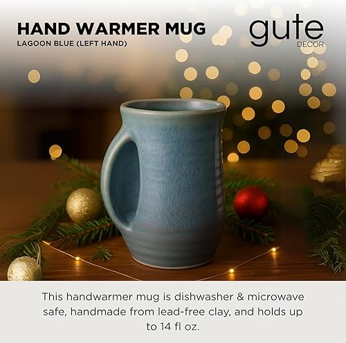 Miniatura 3 de Hand Warmer Mug, Ceramic and Hand Painted - Contoured Pocket will Hold Warmth From The Heat Of Your Drink - Keep Your Fingers Warm, Comfy Handwarmer