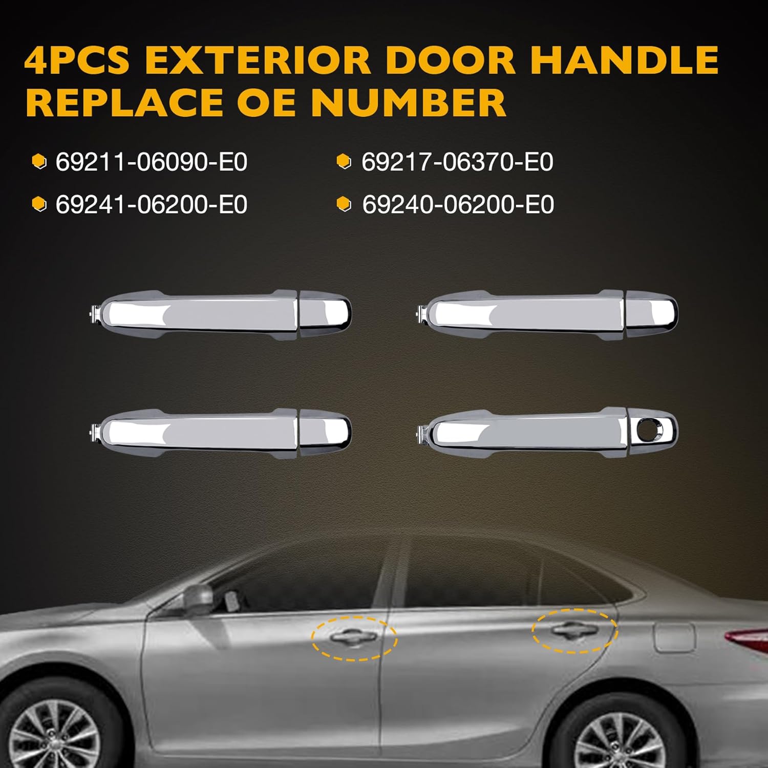 Gledewen Chrome Exterior Door Handle Set Compatible with 2012-2017 Toyota Camry, 4 PCS Front Rear Left Right Handle