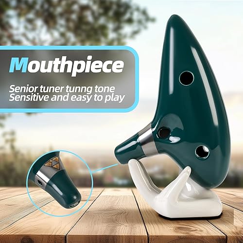 Miniatura 9 de Mulucky Ocarina de arcilla natural de 12 agujeros con accesorios Caja de regalo para instrumentos musicales para principiantes, color azul oscuro
