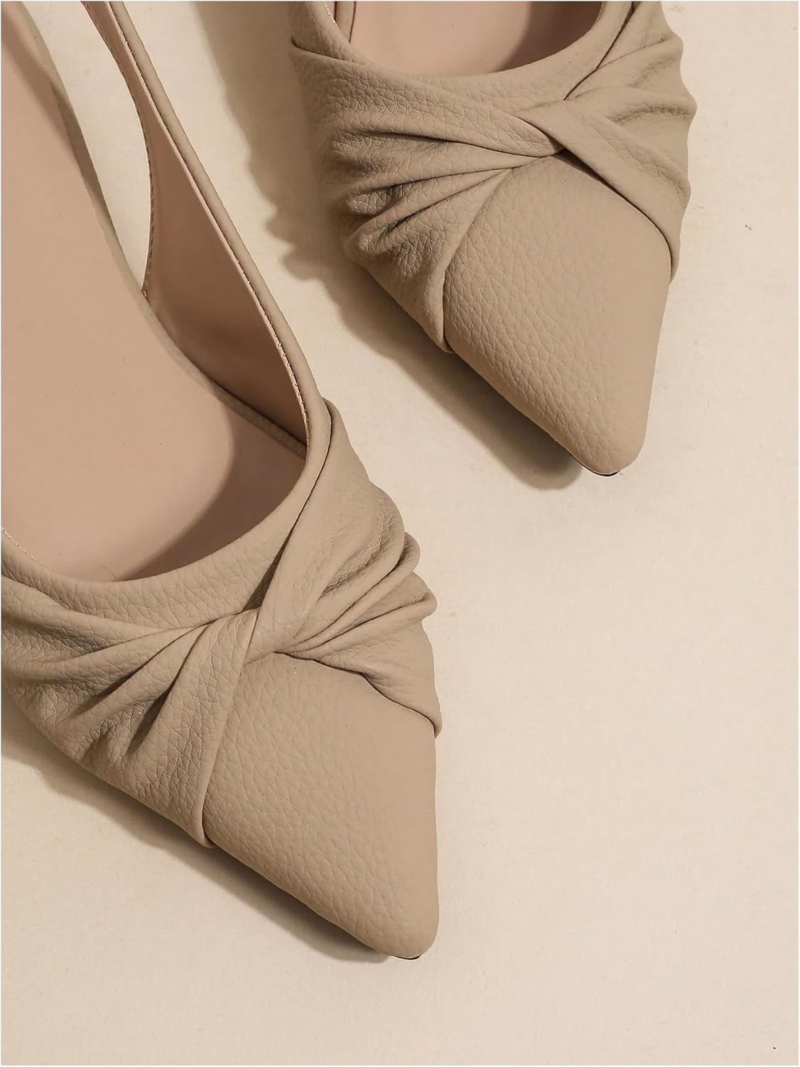 OYOANGLE Women's Pointed Toe Slingback Flatls Elegant Twist Front Work Office Flat Dressy Shoes