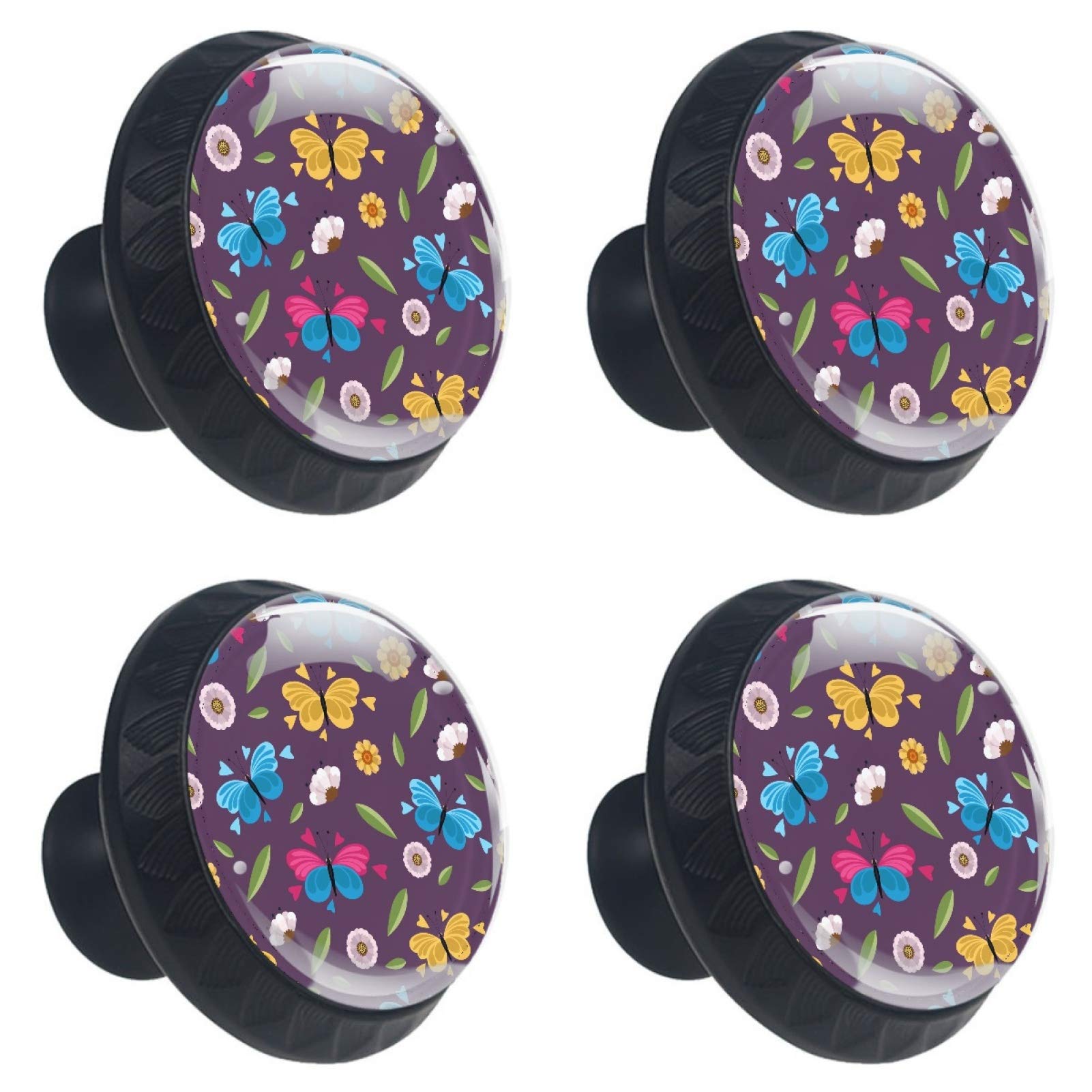Bouton de meuble en verre violet motif papillon pour décorer une chambre d'enfant