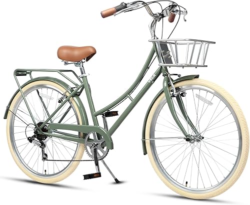 AVASTA Hybrid Bike for Women Female Step Through 26 inch Hi-Ten Steel Frame Lightweight City Commuter Comfort Lady Bicycle, 6-Speed, Mutiple Colors