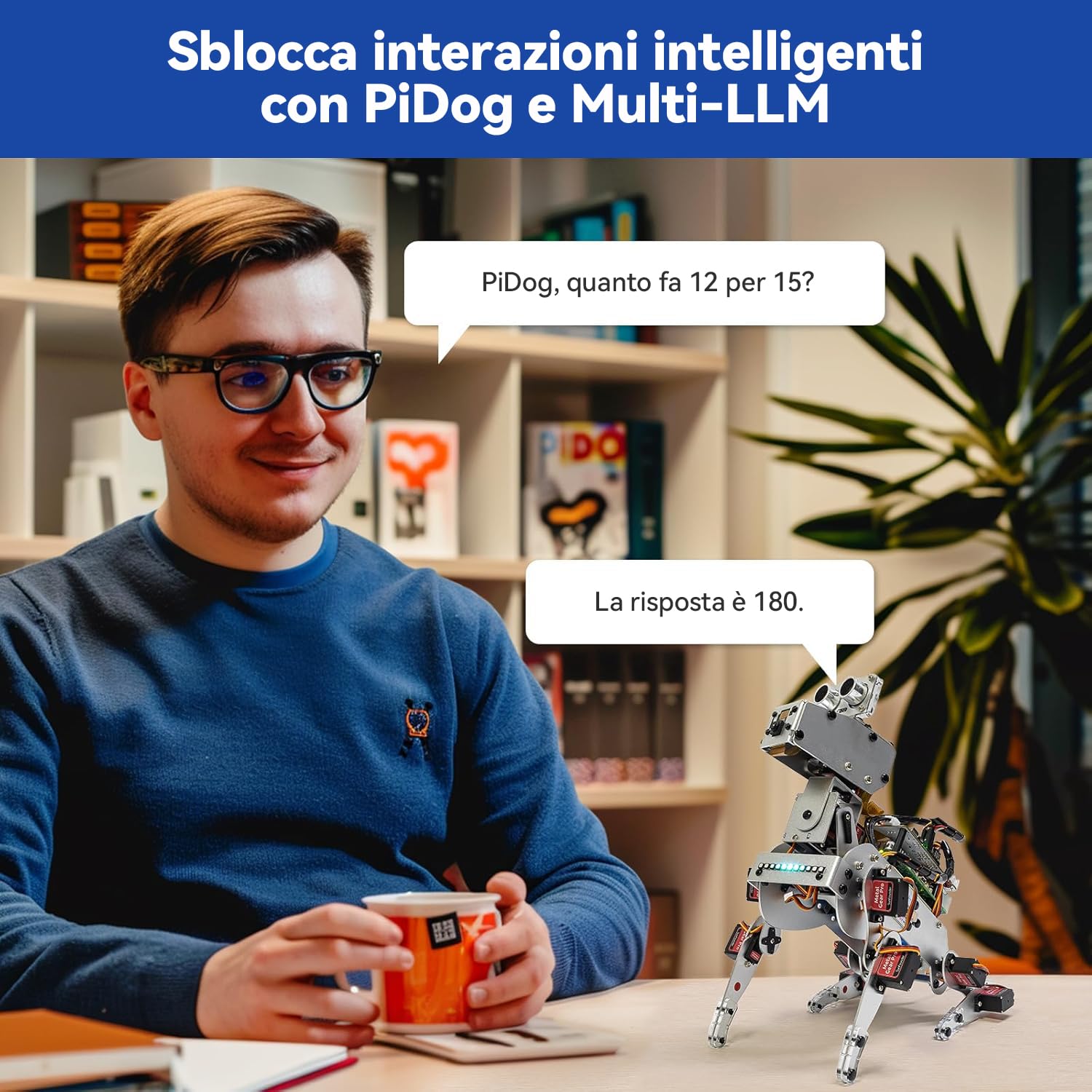 SUNFOUNDER PiDog Kit Cane Robot AI per Raspberry Pi 5/4/3B+/Zero 2W, OpenClaw LLMs ChatGPT/Gemini/Grok, Riconoscimento vocale e video, Python, App, Batteria, Giroscopio, Telecamera (RPI non incluso)