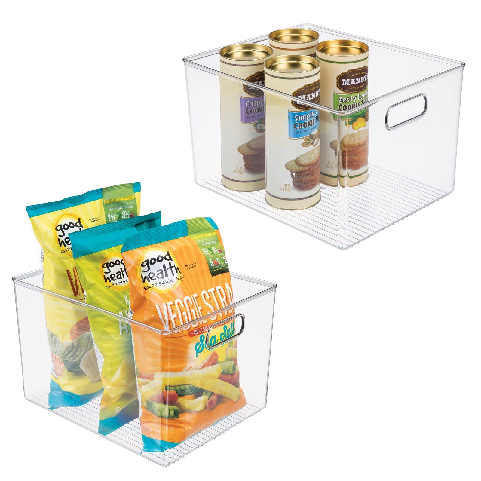 mDesign 2er-Set Aufbewahrungsbox mit Griffen – hohe Kühlschrankbox zur Lebensmittelaufbewahrung – Ablage aus Kunststoff für den Küchen- oder Kühlschrank – durchsichtig