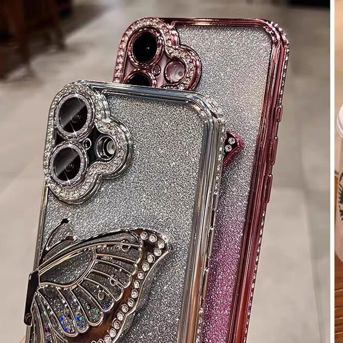 for iPhone 15 Plus Glitter 3D Butterfly Case,Cute Luxury Bling Sparkly Diamond Rhinestones Liquid Flowing Case with Camera Protector TPU Bumper Women Girls Case for iPhone 15 Plus 6.7", Pink - Image 7