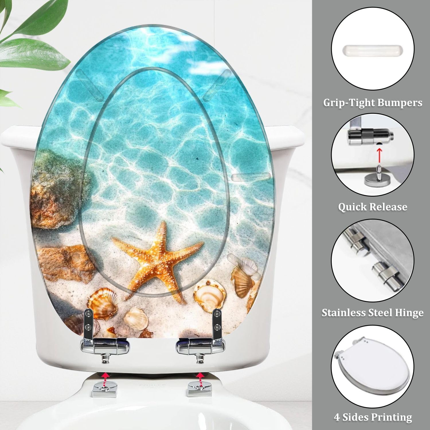 Asiento de inodoro decorativo alargado BeachVibe para el baño de verano