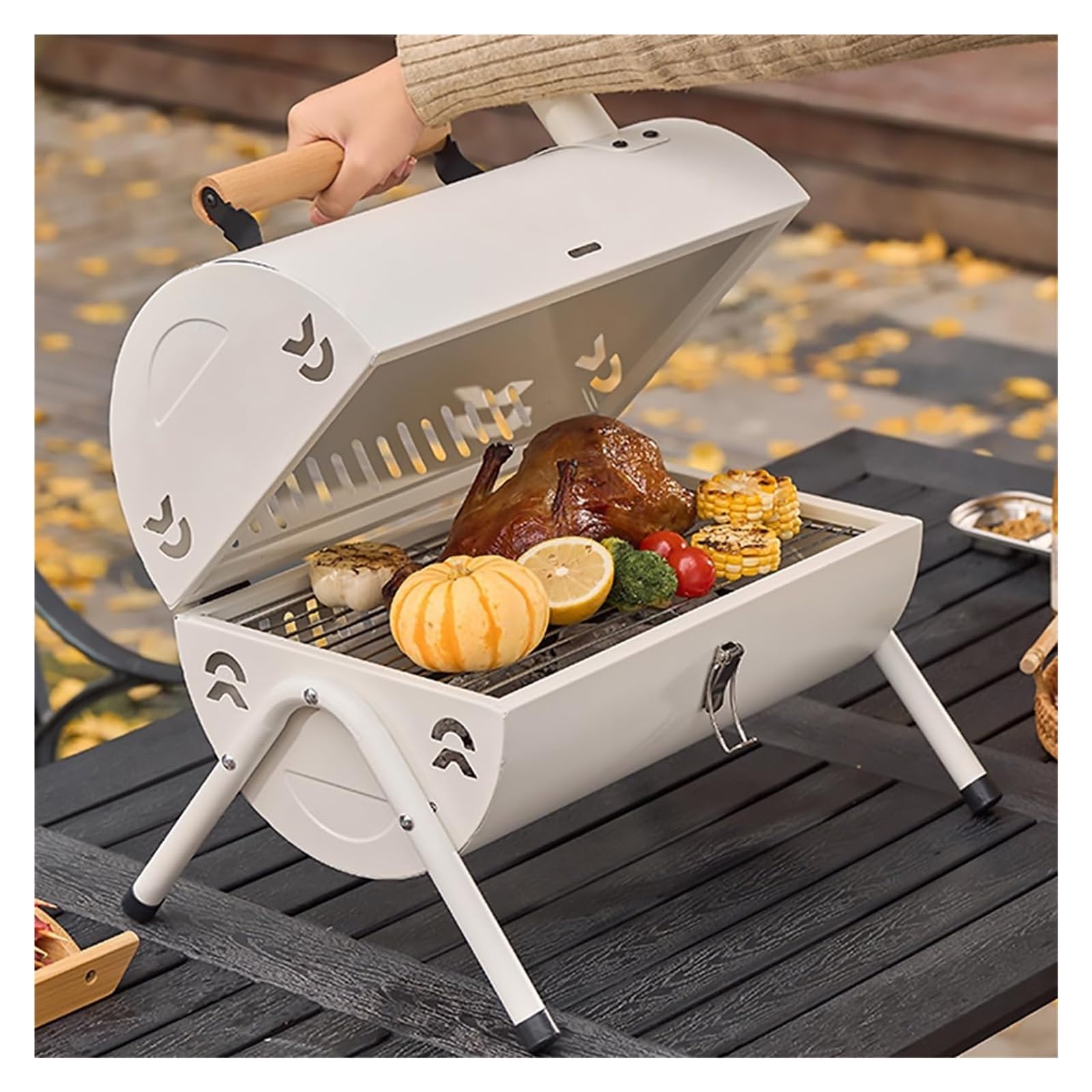 Barbecue portatile in acciaio inox, a carbonella, for giardino, campeggio, picnic, viaggi, feste, design pieghevole su entrambi i lati/fori di ventilazione.