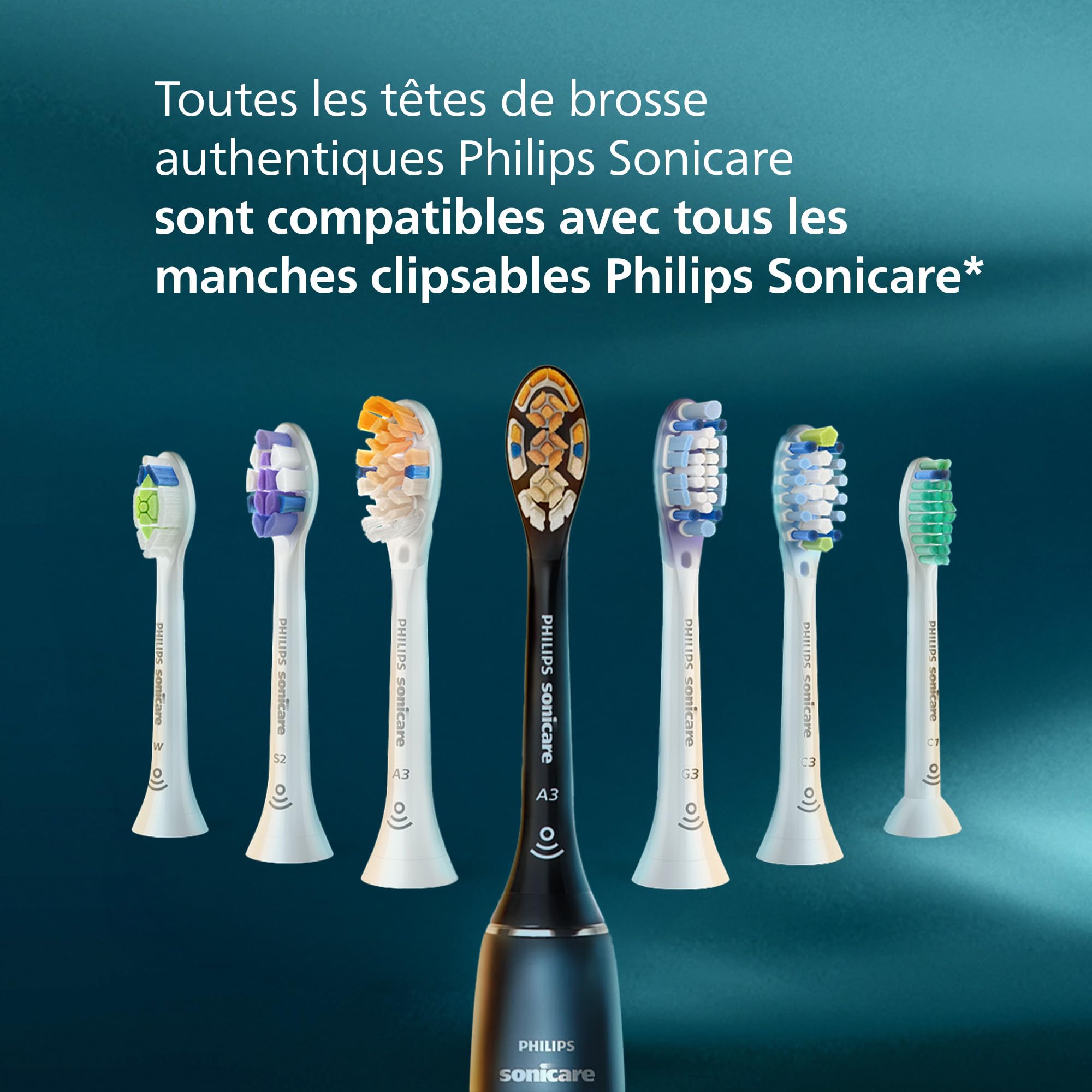 Philips Sonicare A3 Premium tout-en-un - têtes de brosse à dents de rechange d'origine, noir, lot de 4, HX9094/88