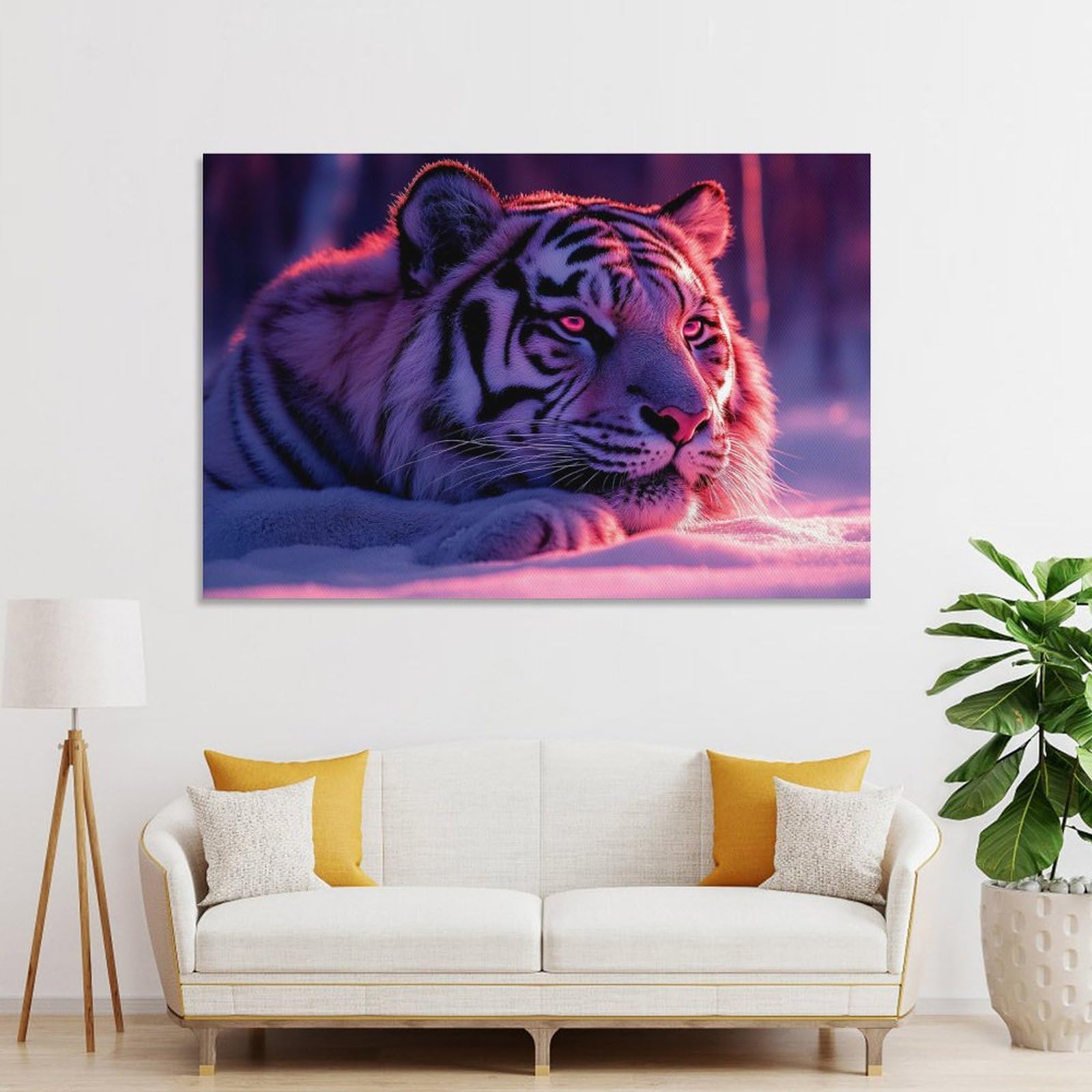 Junmoney Decorative Wall Artwork White Tiger in Pink And Blue, 24x36inch(60x90cm), for Home, Office, Studio Or Guest Room, A Flexible Wall Accent for Shared Spaces