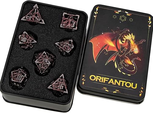 Miniatura 6 de Juego de dados huecos para DND, dados de mago de metal con caja, dados de juego de rol rojo y negro, 7 dados poliédricos para D&D, Dungeons and
