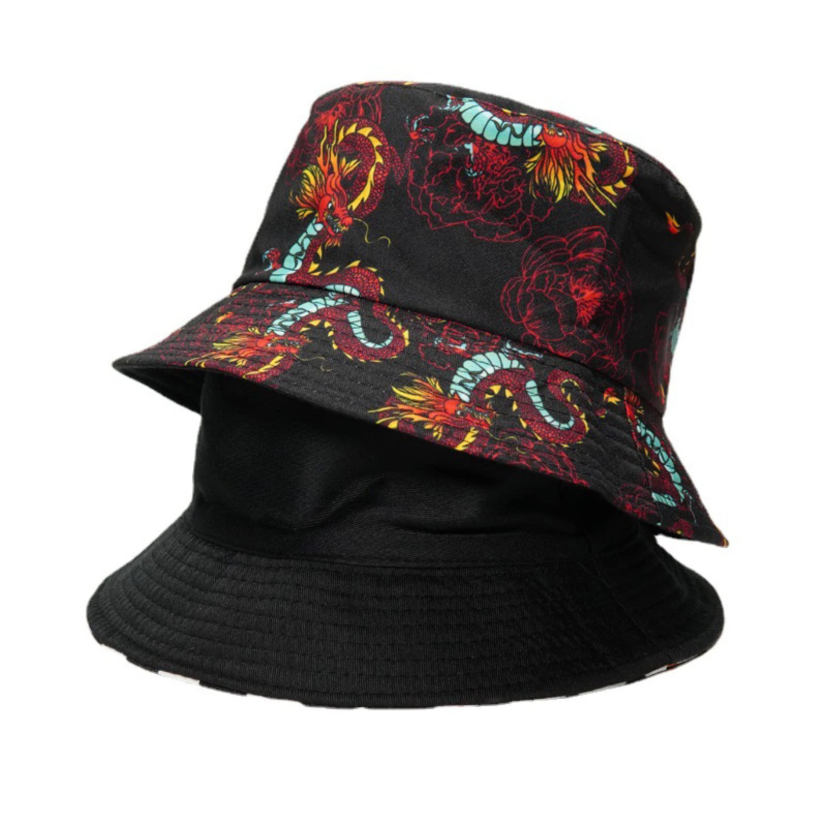 Trjgtas Cappello da Pescatore da Donna Cappello da Pescatore con Stampa Drago alla Moda per Uomo Berretto da Pesca Estivo all'aperto Hip Hop Abbigliamento da Strada per Il Tempo Libero