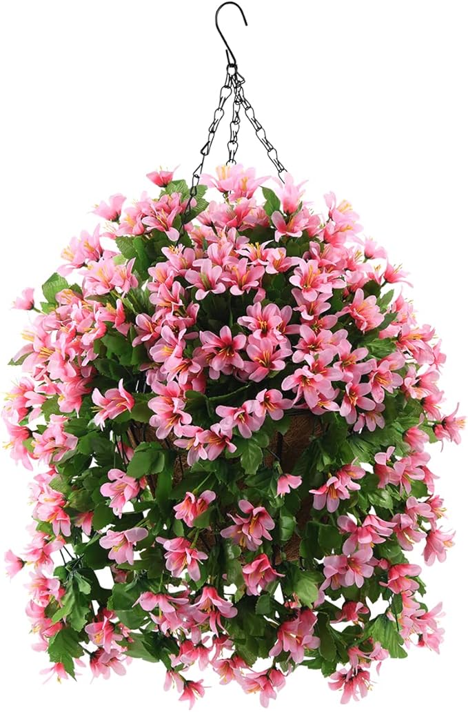 INQCMY Artificial Hanging Violet Flowers in Basket for