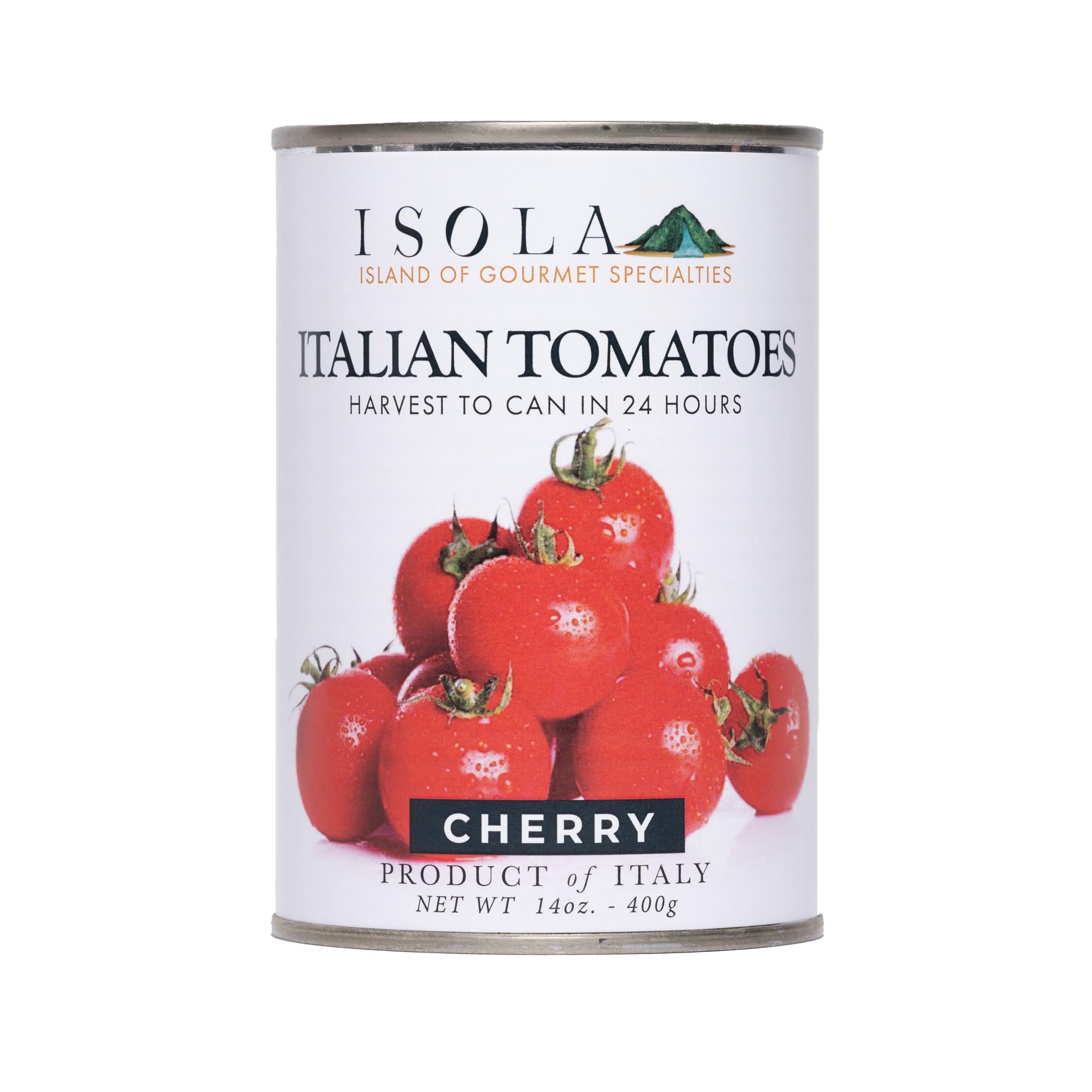 Isola Italian Cherry Tomatoes, 14 oz Can, Whole Tomatoes Grown in Southern Italy, Packed in Juice with Sweet and Acidic Balance, No Salt or Preservatives, Ideal for Sauces and Roasting