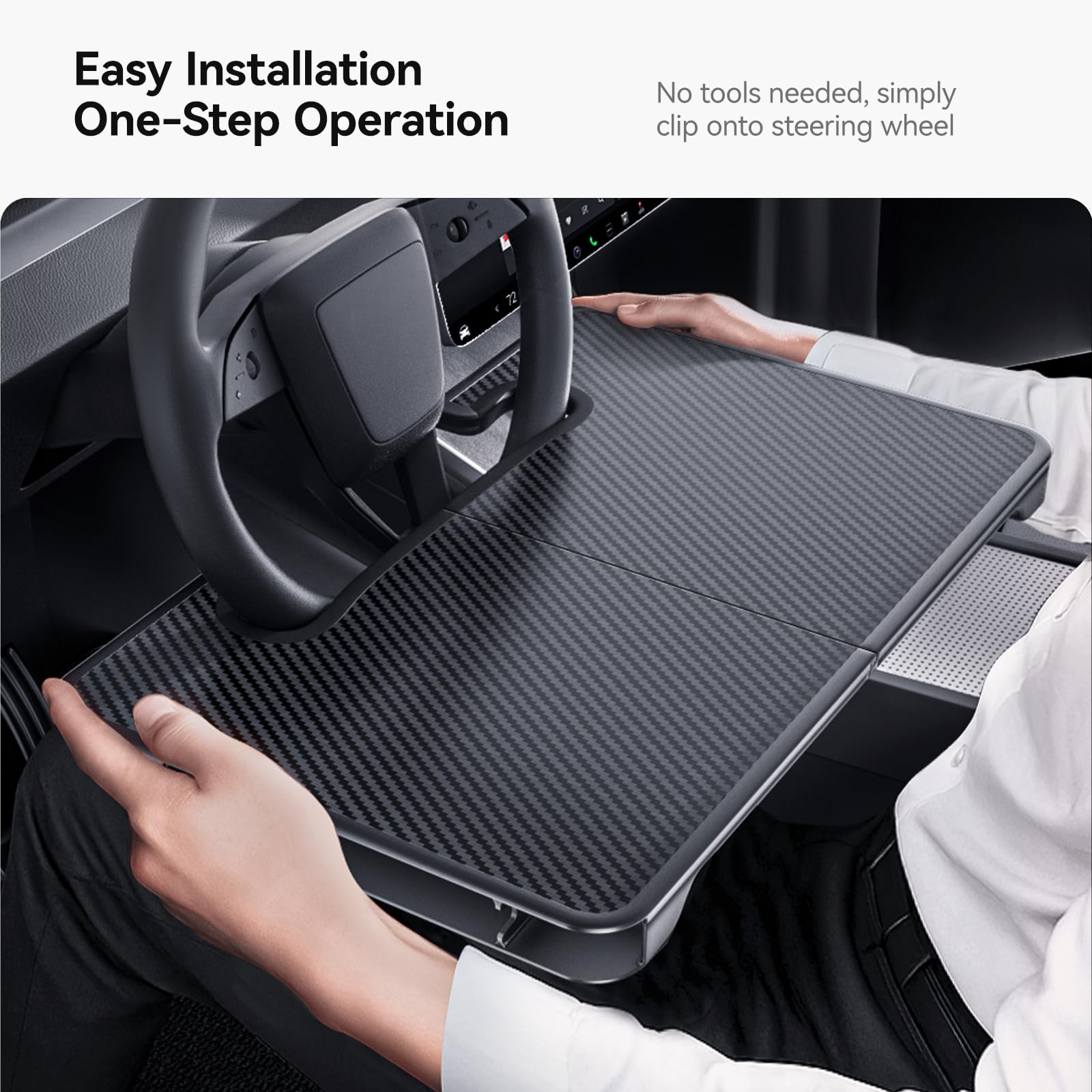 YONZEE 2-in-1 Car Steering Wheel Desk Tray Car Seat Gap Filler Organizer Foldable Carbon Fiber Look Table for — view 4