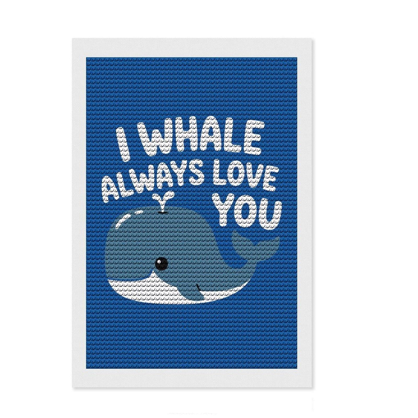 Junmoney Cute Whale Love Pun Illustration Diamond Art Kit 8"x12", for Women, for Adults, Full Kit Included, Thoughtful Present, Festive Craft Gift
