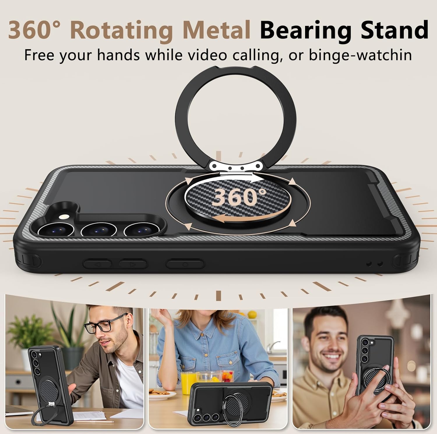 for Galaxy-S23 Case: [𝗡𝗼𝘁 𝗙𝗶𝘁 𝗦𝟮𝟯 𝗣𝗟𝗨𝗦] 2X Screen Protectors, 360° Rotatable Stand, Military-Grade Dual-Layer Protection, Slim Fit Phone Case for Samsung Galaxy S23, Black - Image 3