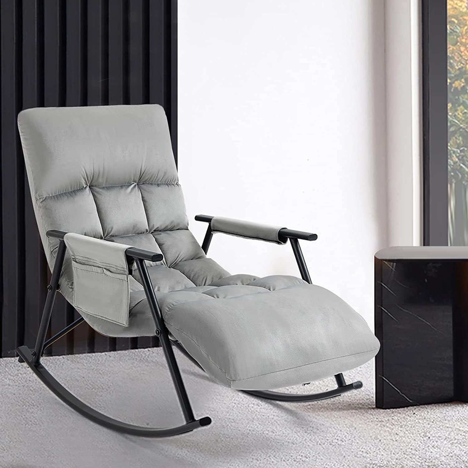 PRIME PICK Steel Rocking Chair With High Backrest And Adjustable Footrest, Rocking Chair For Home, Modern Accent Chair With Storage Side Pockets For Living Room Bedroom (Grey) (B0CZDKG261) Amazon Price History, Amazon Price Tracker