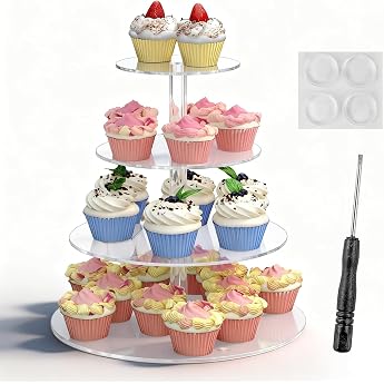 Cupcake Stand Round Cake Tower Cake Stand 4 Tiers Muffin Stand 4 Tier Cupcake Holder Dessert Pastry Tower Round Acrylic Stand Cake Stand for Wedding Party