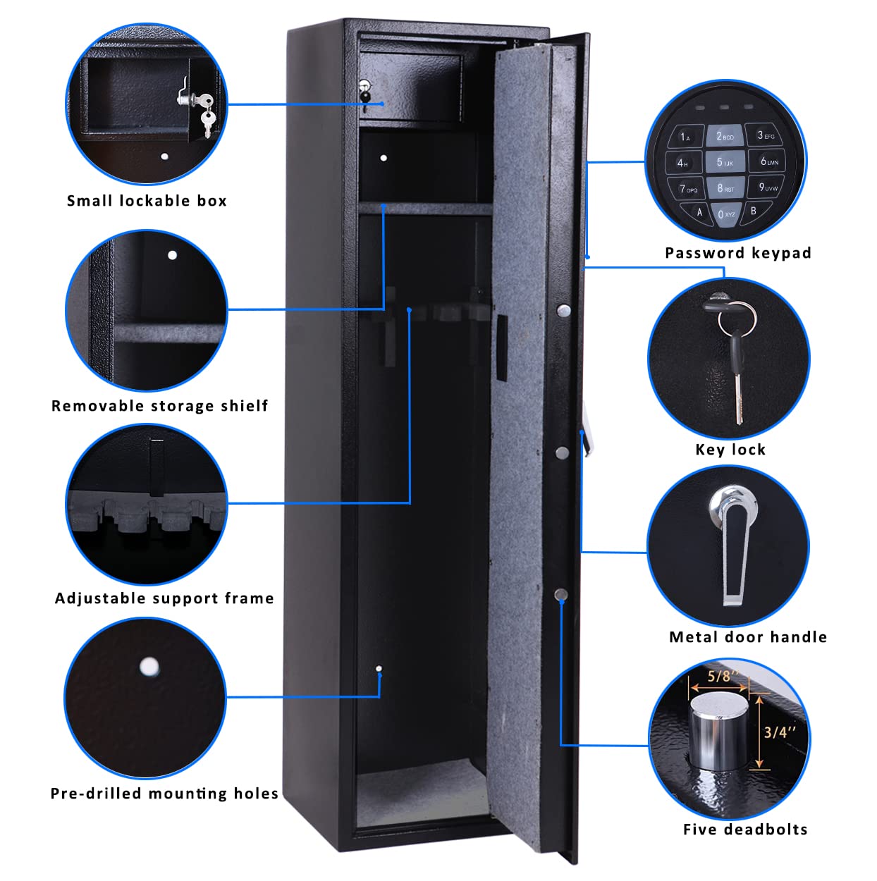 Bafuska Rifle Gun Safe,Quick Access 5Gun safes for rifles and shotguns