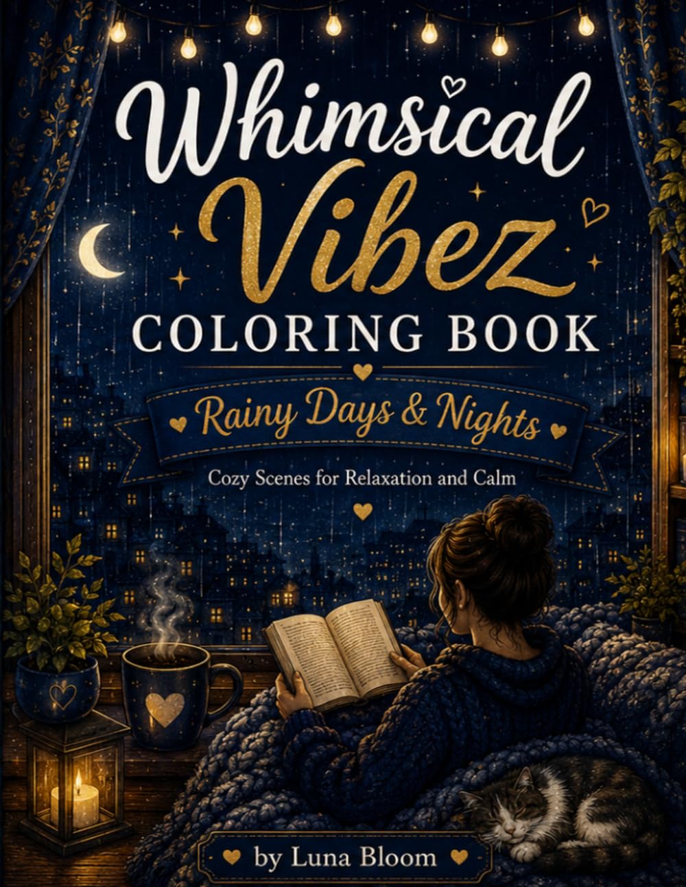 Whimsical Vibez Coloring Book: Rainy Days & Nights: Cute & Relaxing Rainy, Nighttime, and Cozy Scenes for Stress Relief