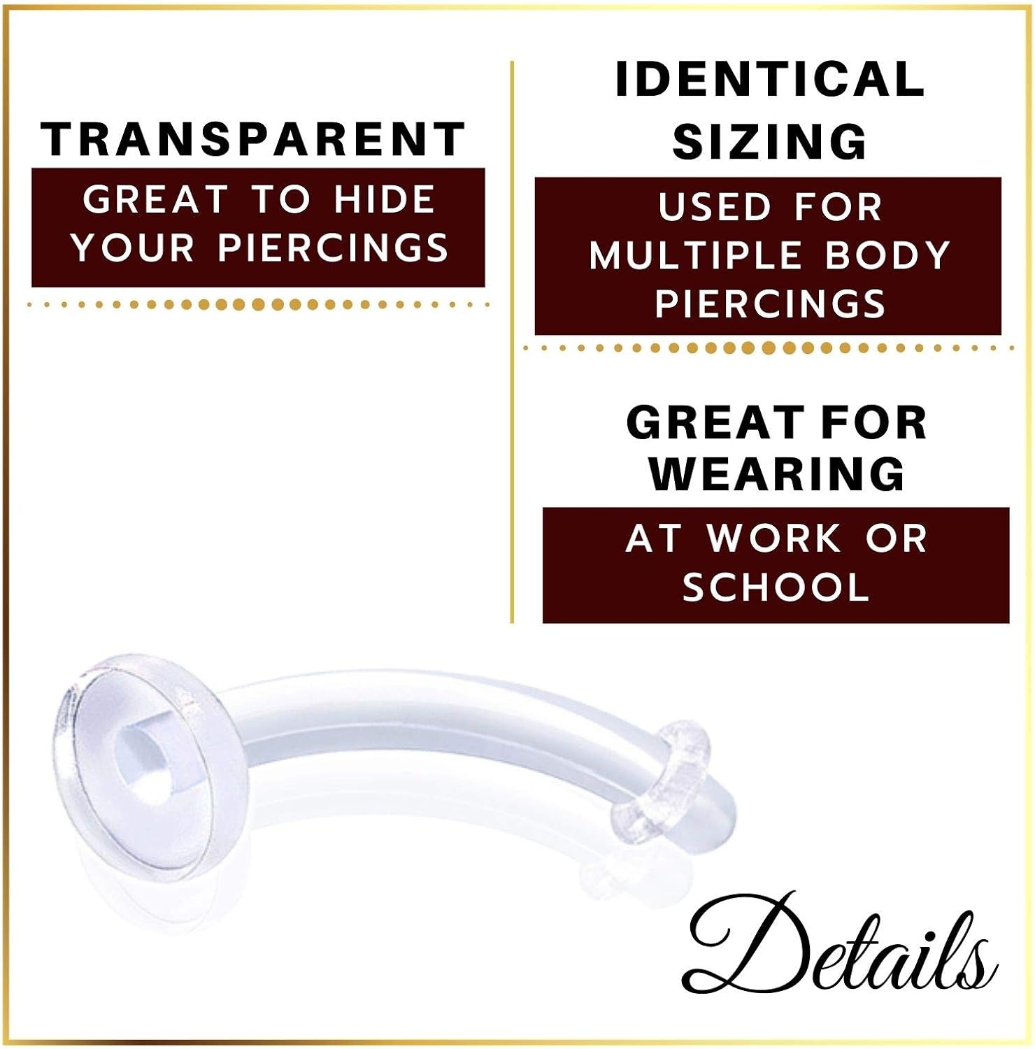 4Pcs Retainer Flexible Clear 16 gauge 5/16 8mm Curved Barbell Bar Piercing Jewelry Eyebrow Daith Tragus Helix Cartilage M3225