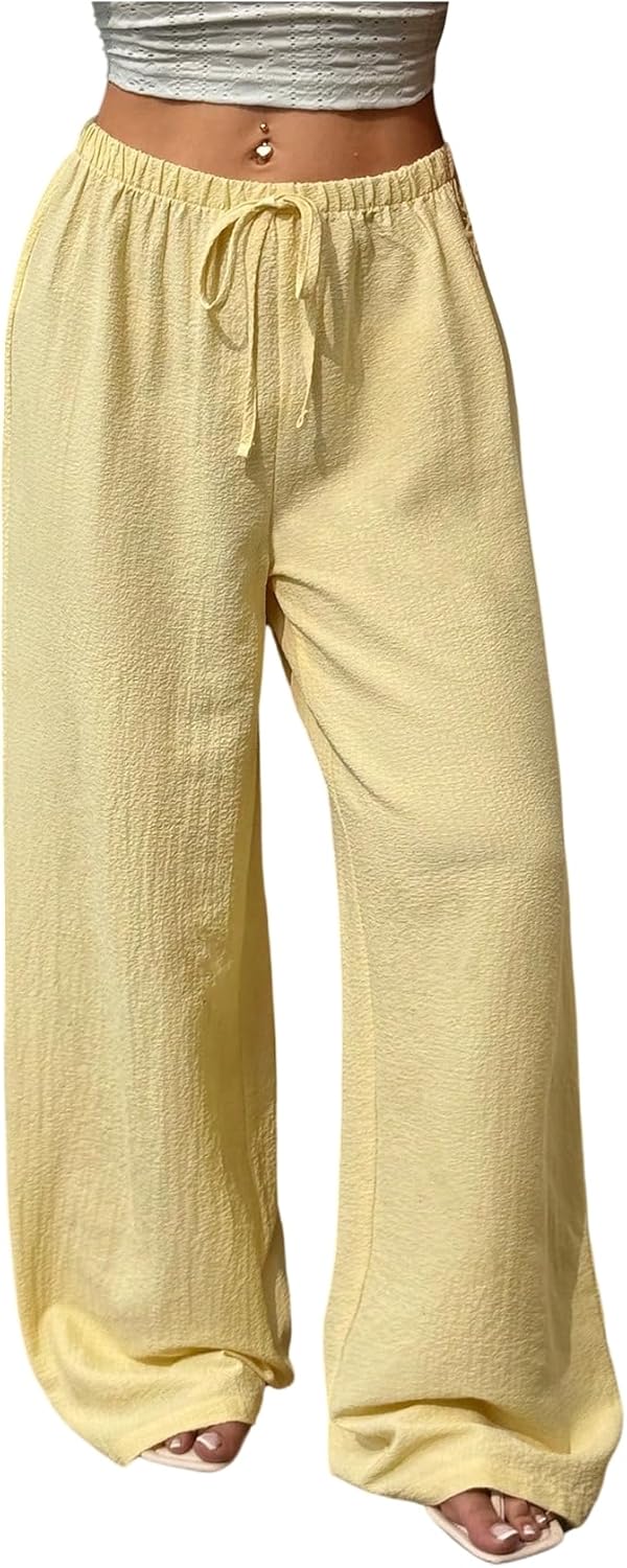 SHENHE Women's Y2k Low Rise Baggy Pants Wide Leg Drawstring Elastic Loose Casual Travel Pants
