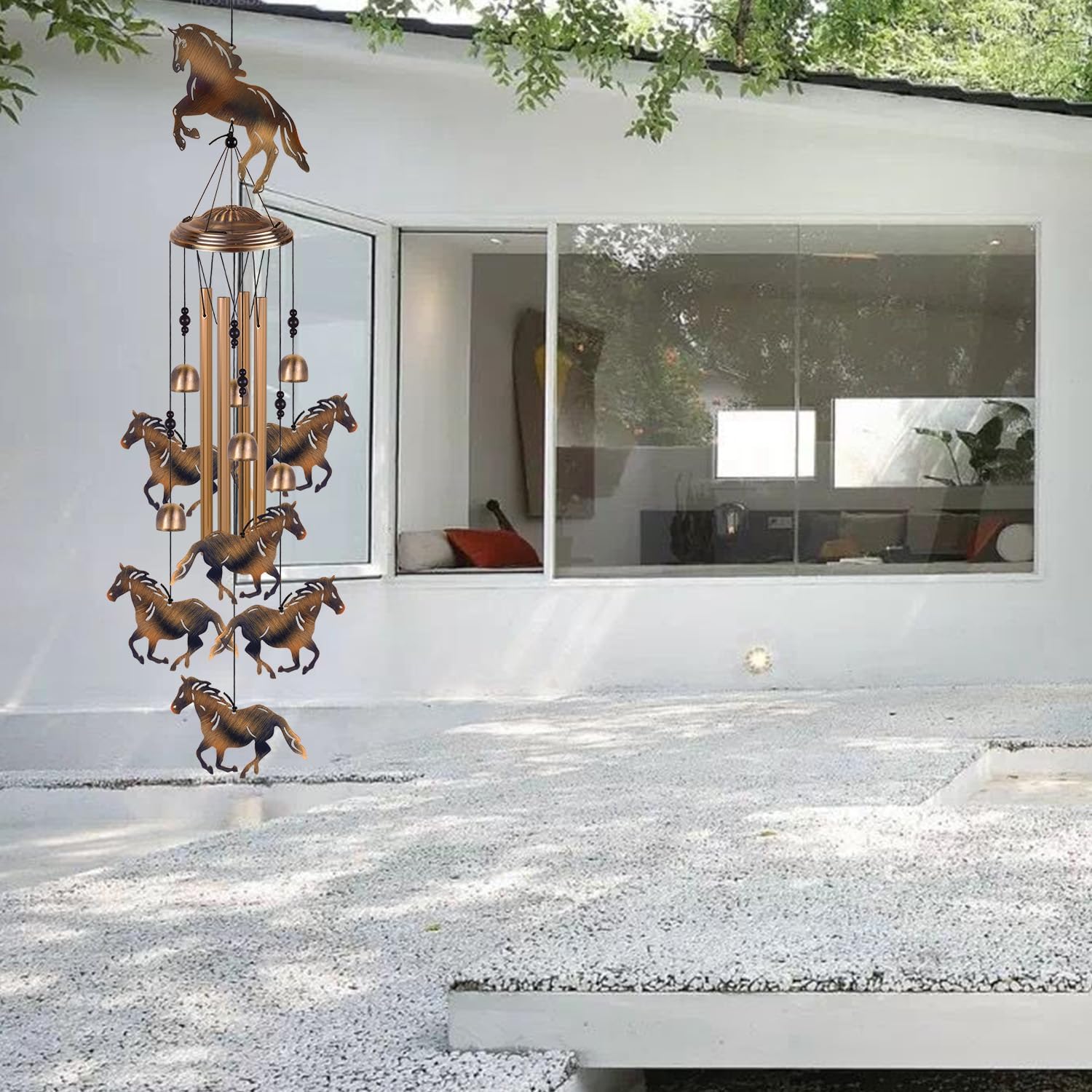Horses Wind Chimes for Garden/Home/Balcony/Lawn/Tree/Yard/Indoor/Outside Decoration, Retro Wind Catcher, Bronze Horse Decor, Blessing Wind Bells, Memorial WindChimes Gifts for Mom, Grandma, Woman