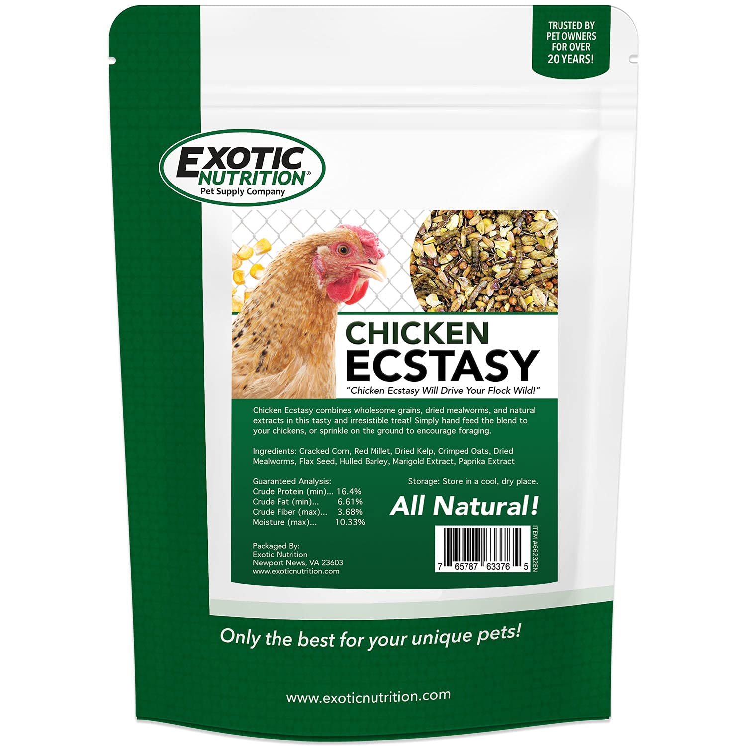 Chicken Ecstasy (8.5 lb) - Healthy All-Natural Backyard Chicken Feed - Natural Grains, Dried Mealworms & Natural Extracts - Promotes Healthy Chickens & Eggs