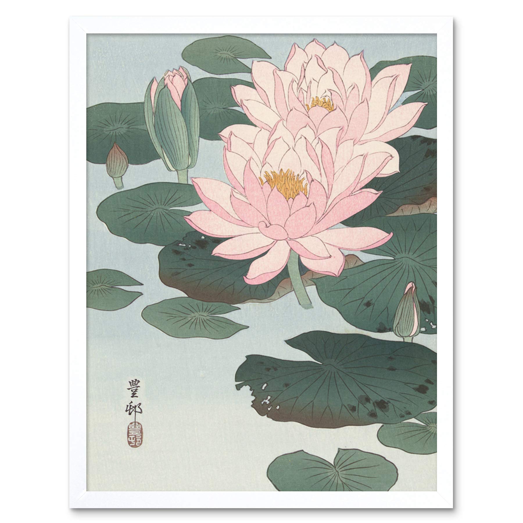 Artery8 Ohara Koson Flowering Water Lily Painting Art Print Framed Poster Wall Decor 12x16 inch