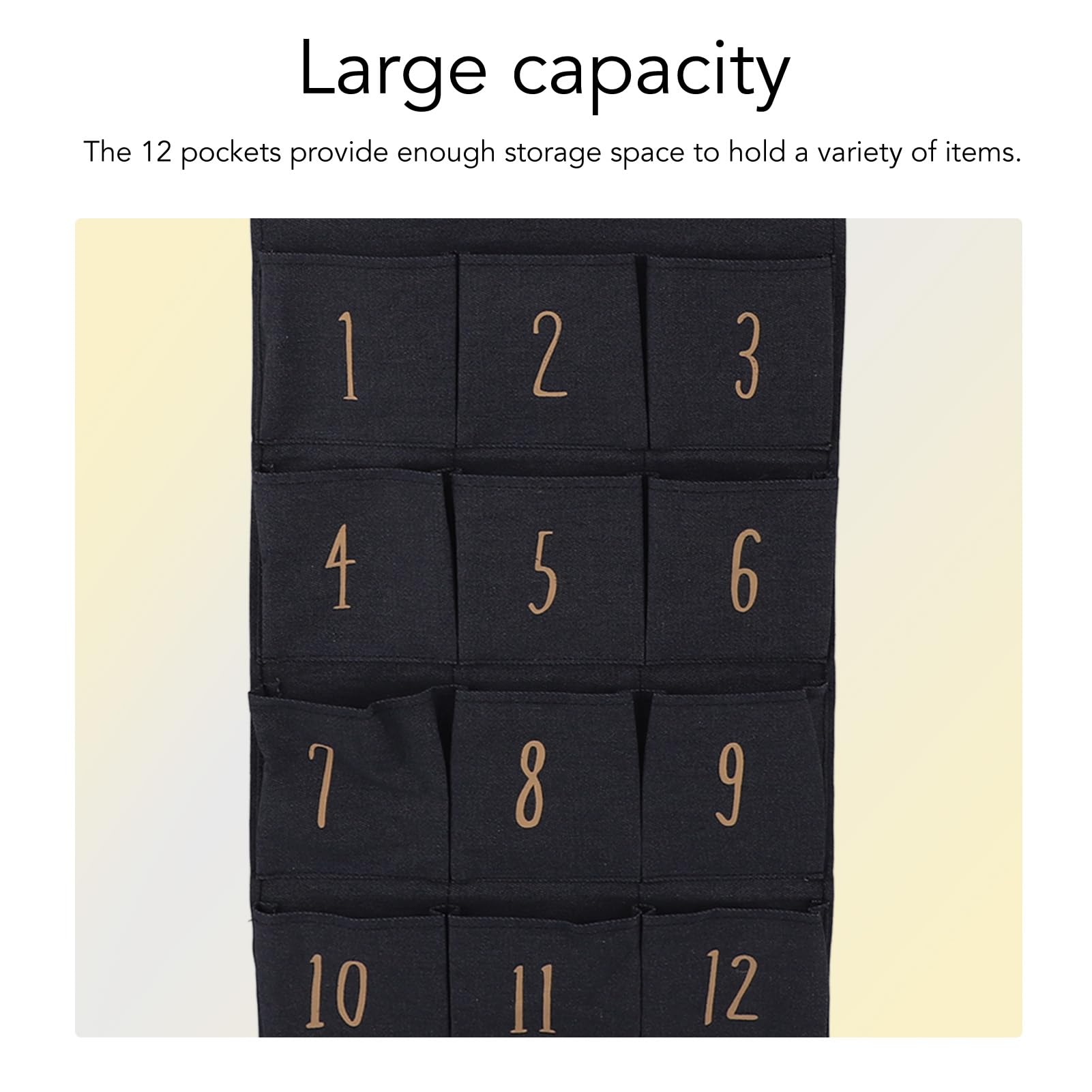 SIXRUN Organizer da Appendere a 12 Tasche, Borsa Portaoggetti da Appendere Alla Parete in Tela con Legno Massello, Organizer Tascabile in Tessuto 37 X 73 Cm per Porta di Camera da Letto, Parete per