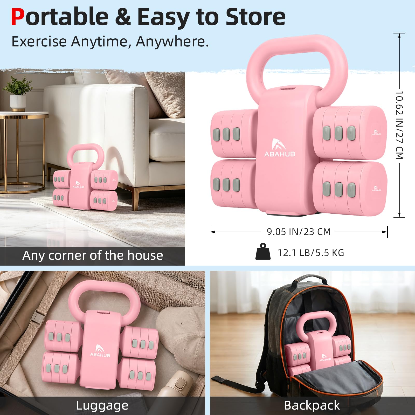 Abahub Kettlebell Verstellbar 2 in 1 Kettlebell Dumbbell Set Adjustable Hanteln 2er Set Kurzhantel Frauen Damen für Anfänger Hause Gym Training 5.5KG Gewichte Set