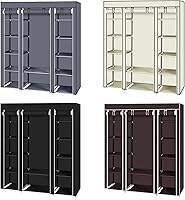 Vista 128 de 67" Portable Wardrobe Closet, Wardrobe Closet for Hanging Clothes with 2 Hanging Rods, 12 Clothes Storage Organizer Shelves, Non-Woven Fabric Grey