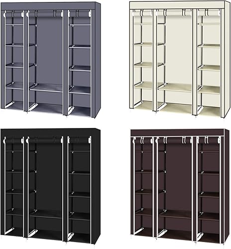 Vista 128 de 67" Portable Wardrobe Closet, Wardrobe Closet for Hanging Clothes with 2 Hanging Rods, 12 Clothes Storage Organizer Shelves, Non-Woven Fabric Grey