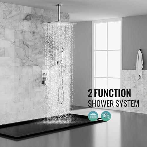 Miniatura 58 de SR SUN RISE Sistema de ducha montado en el techo de 12 pulgadas, mezclador de lluvia, sistema de cabezal de ducha de lluvia, dorado cepillado, Oro