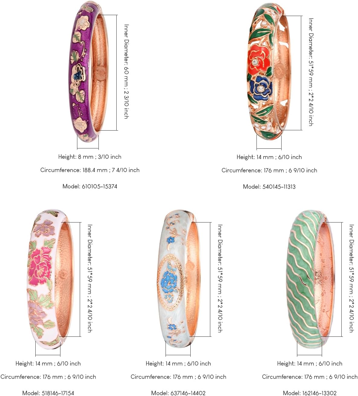 UJOY Random Pack Colors Enamel Jewelry Set Flower Engraved 10 PCS Cloisonne Bracelets in a Box - Image 4