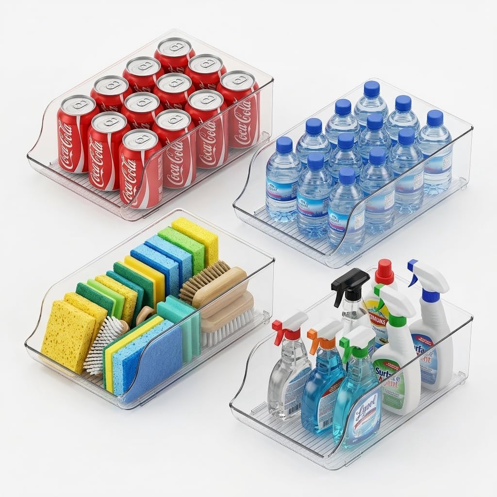 Water Bottle Soda Drink for Fridge,Refrigerator Pantry Clear Box Organizer Storge (4 PACK)